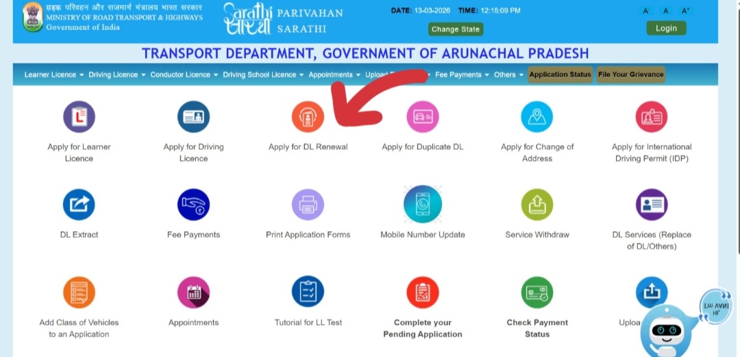 Select state to renew your driving licence on Sarathi